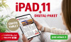 Werbung für iPAD 11 mit Digital-Paket, bietet E-PAPER inklusive WR PLUS. Text Gratis Tablet und Jetzt sichern auf grünem Button.