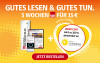 Text: GUTES LESEN & GUTES TUN. 5 WOCHEN WR FÜR 15 €. JEDER CENT WIRD ZU 100% GESPENDET AN AKTION LICHTBLICKE