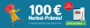 Angebot 100 Euro Herbst Prämie 12 Monate Zeitung gedruckt und digital lesen, Frau mit rotem Schirm und Button Jetzt bestellen